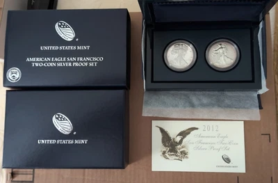 Silver America Eagle San Francisco 2012 conjunto prueba y prueba inversa (tóner) en buen estado Foto 1 de 3
