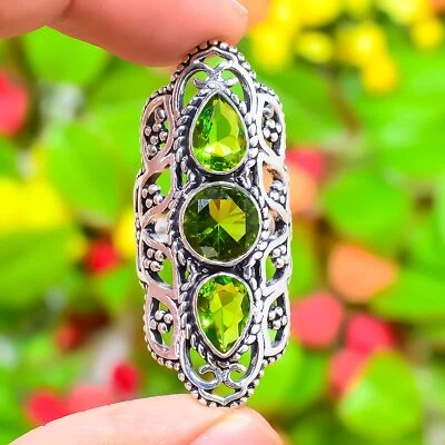 Peridot Gemstone Handmade 925 Sterling Silver Jewelry Ring Size 6.5 N734 - Image 1 of 4