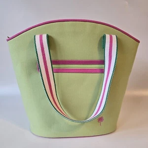 Lilly Pulitzer Tote Bucket Bag Green Pink Striped handles - Picture 1 of 8