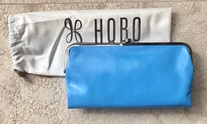 Neu mit Etikett Clutch-Geldbörse aus Hobo-Leder mit doppeltem Rahmen, Lauren, ruhig blau - Bild 1 von 7