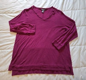 Adrianna Papell tunica top donna XXL fucsia scollo a V camicia manica lunga elasticizzata - Foto 1 di 11