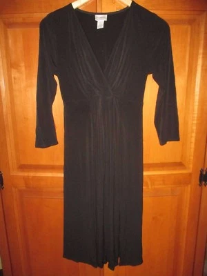 Ladies Motherhood Maternity Black Jersey Knit Belted 3/4 Sleeves Dress Sz Small - Image 1 of 3