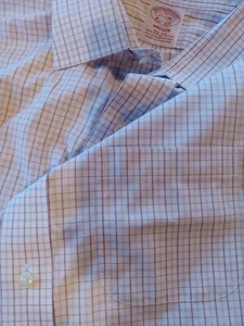 Brooks Brothers Madison Shirt Mens 17.5 35 Purple White Check Non Iron Supima - Picture 1 of 8
