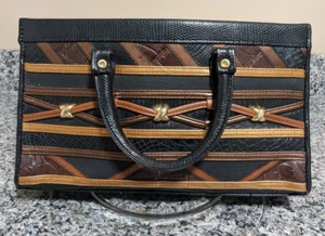 Jackson Vtg Croc Print Faux Leather Satchel Top Handle Purse 80s Style Multi - Picture 1 of 11