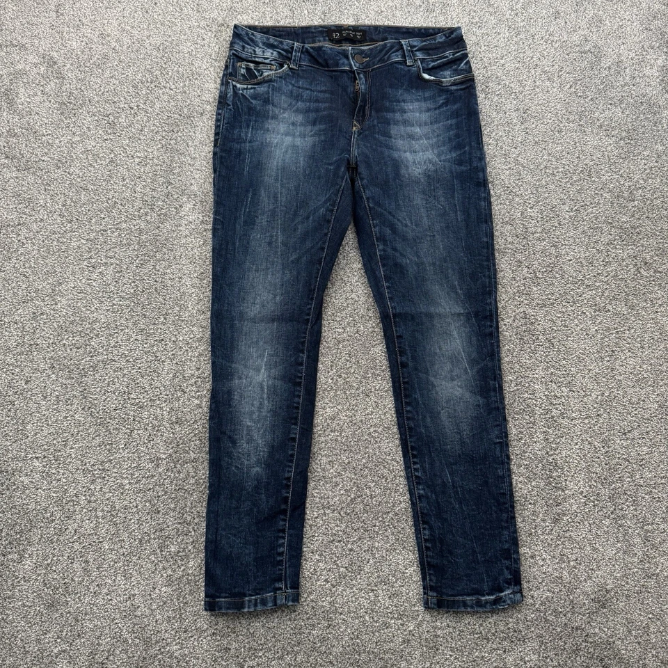 Zara Basic Jeans Womens 10 Low Rise Dark Wash Whiskering 2010s Twilightcore - Image 1 of 4