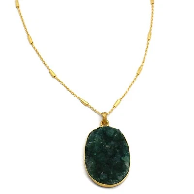 Summer jewelry, Druzy gemstone pendant necklaces in Brass with 22k gold plated - Image 1 of 2