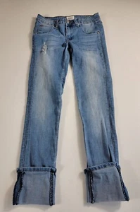 Hudson Girls Blue Distressed Jeans Size 14 stretch flap pockets cropped ankle ^^ - Picture 1 of 5