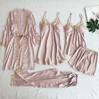 5 Pieces Silk Satin Sleepwear Women Pajamas Set Lace Sleep Nightwear Homewear