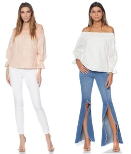 NWT Eva Longoria Womens Size S M L 1X Off the Shoulder Eyelet Blouse Top NEW - Picture 1 of 23