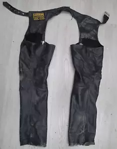 VTG Motorcycle Riding Pants Leather Men's Black Leather Chaps Biker Riding - Picture 1 of 20
