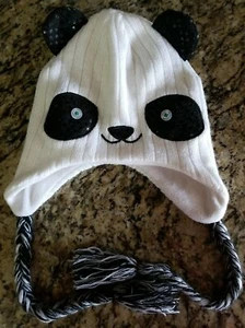 Sombrero Tejido para Niñas Blanco y Negro Panda Forrado de Lanza Cálido Nuevo Sin Etiquetas - Imagen 1 de 4
