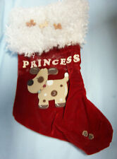 CHRISTMAS DOG STOCKING 13" Velvet Stocking with Wooden Dog Applique PRINCES (A1)