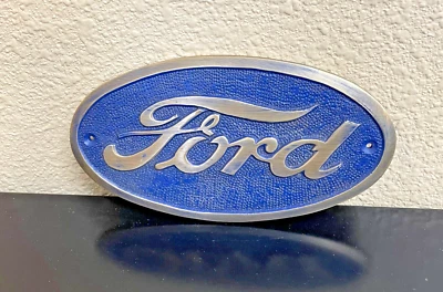 Ford Solid Brass Metal Sign Plaque with Blue Background 6.25 inches long - Image 1 of 4