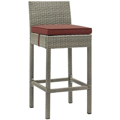 Modway Conduit Outdoor Patio Wicker Rattan Bar Stool in Light Gray Currant - Image 1 of 3
