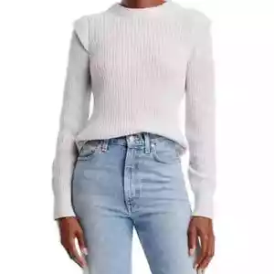 AQUA Knitted Ribbed Cotton Grey Epaulet Sweater In Cream/Gray Color Size Small - Picture 1 of 7