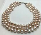 Handmade Vintage Fresh Pink Water Pearls Chunky  3 Layer Necklace Eu22