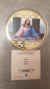 Gigant Medaille 70 mm Jesus The last Supper mit Swarovski vergoldet PP - Bild 1 von 2