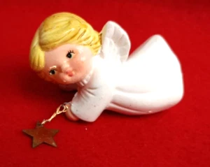 Vintage Christmas Candle Hugger Angel Holding a Star Ceramic Figurine 3" - Picture 1 of 11
