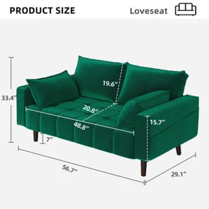 Comfy Velvet Fabric Sofa Couch Loveseat with 2 Pillows 2 Seater for Living Room - Picture 1 of 22
