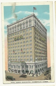 Hotel George Washington Jacksonville FL Flagge alte Autos Postkarte - Bild 1 von 1