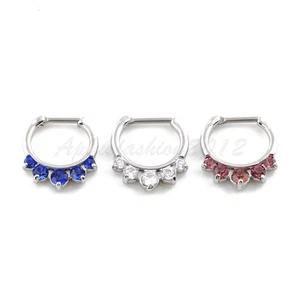 Anillo nariz clicker tabique gemas 5 circonitas acero quirúrgico 16G 1 pieza - Imagen 1 de 8