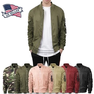 GIACCA BOMBER DA UOMO Windbreaker Zip Up Casual Lishgt Manica Raccolta ARRICCIATA - Foto 1 di 32