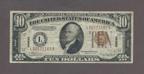 1934 A $10 Federal Reserve Note FR-2303 *HAWAII* Cover