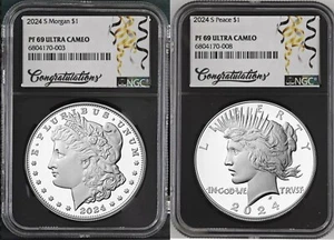 2024 S Proof Morgan Peace Proof Silver Dollar 2 Coin Set NGC PF69 Congratulation - Picture 1 of 1