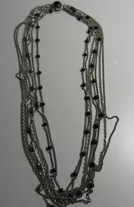 Vintage Silvertone multi stand chains with black & silver beads fancy clasp 36" - Picture 1 of 3