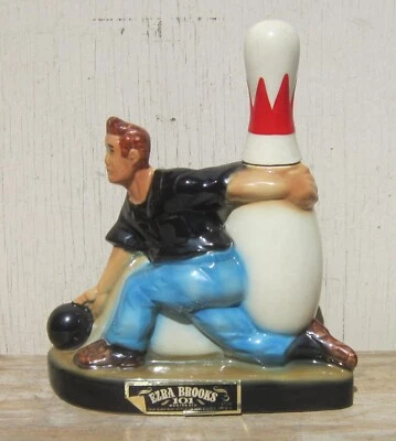 Vtg EZRA BROOKS Porcelain/Ceramic BOWLER & BOWLING PIN Liquor Bottle DECANTER - Image 1 of 4