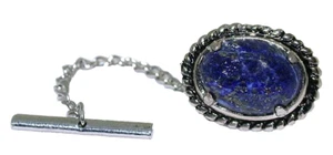 RICH DARK BLUE LAPIS 14x10 OVAL CABOCHON SILVER COLOR TIE TACK EPTT719/122524 - Picture 1 of 2