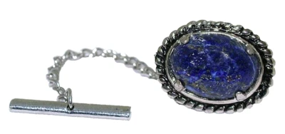 RICH DARK BLUE LAPIS 14x10 OVAL CABOCHON SILVER COLOR TIE TACK EPTT719/122524 - Image 1 of 2