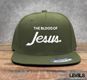 RETRO THE BLOOD OF JESUS SNAPBACK BASEBALL CAP JESUS SAVES CHRISTIAN CROSS - Picture 1 of 13