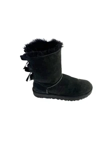 UGG Bailey Bow II Black Suede Shearling Style Boots Women Size 7 - Picture 1 of 13