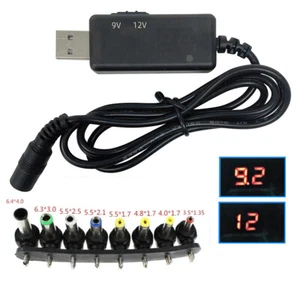 USB 5V to DC 9V 12V Step UP Converter Module Power Boost Adapter Cable + 8 Plug - Picture 1 of 10