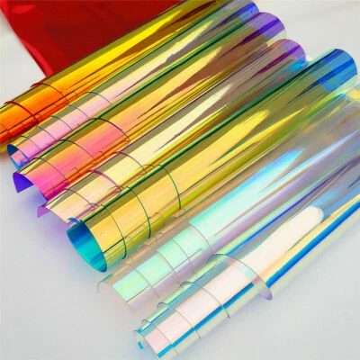 Iridescent PVC Hologram Mirrored Faux Vinyl Fabric Rainbow Film Bag Decor Craft - Image 1 of 4