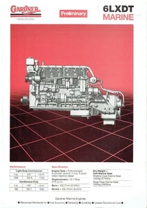 GARDNER 6LXDT MARINE DIESEL MOTOR ORIGINAL 1985 WERKSVERKAUFSPROSPEKT - Bild 1 von 1