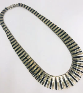 Collar Cleopatra Esmalte Negro Tono Plata Joyería Vintage - Imagen 1 de 10