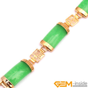 Green Jade Turquoise Jewelry Bracelet Rectangle Gold Plated Snap Tibetan Silver