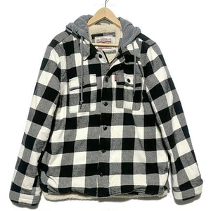 Levi Strauss Herren Mantel groß schwarz weiß kariert Knopfleiste & Reißverschluss mit Kapuze - Bild 1 von 8
