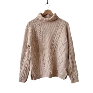 Fisherman Out Of Ireland 100% Lambswool Chunky Fisherman Sweater Beige Size M - Picture 1 of 5