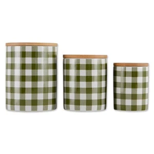 DII Antique Green & White Buffalo Check Ceramic Canister (Set of 3) - Picture 1 of 2