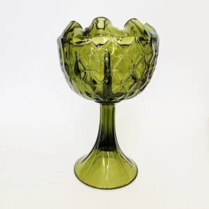 Grün Indiana MCM Glas Avocado Standfuß Rüschen Schale Diamant gesteppt ca. 9" - Bild 1 von 8