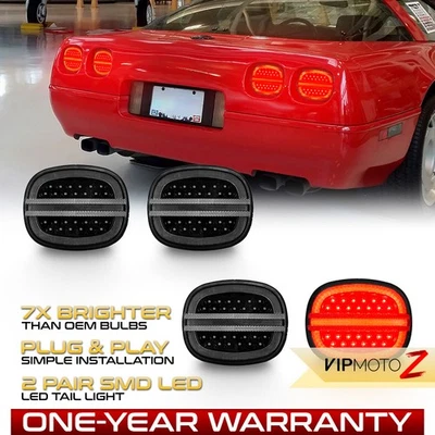 Black LED Tail Lights 90-96 Chevrolet Corvette C4/90 ZR-1 Turn Signal Brake Kit Foto 1 de 4