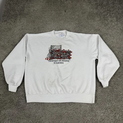 Sudadera De Colección Atrapada en Maine Para Hombres XL Blanca Jerzees Langosta EE. UU. 90s Foto 1 de 4
