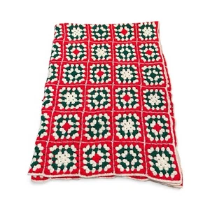 "Manta afgana vintage hecha a mano de ganchillo de Navidad roja verde blanca 78"" x 54""" - Imagen 1 de 3