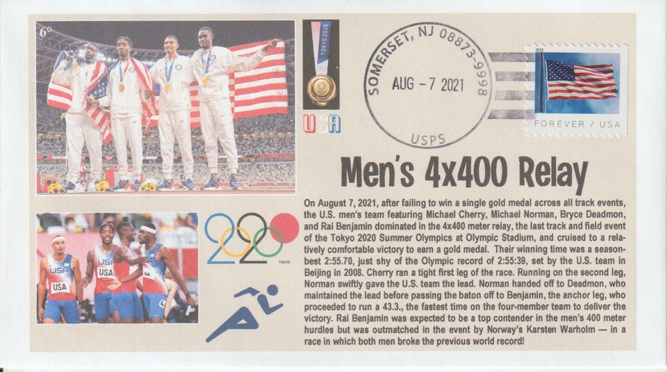 6° Cachets Tokyo 2020 Olympics Gold Medal Team USA Men's 4x400 Relay - Image 1 of 1