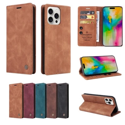 Leather Wallet Case Magnetic Flip Card Cover For iPhone 16 Pro Max 15 Plus 14 13 - Image 1 of 4