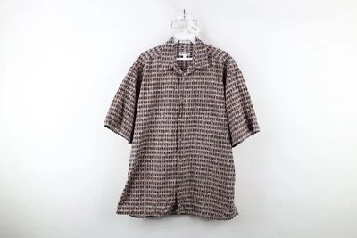 Vtg 90s Streetwear Mens Large Faded Geometric Short Sleeve Collared Button Shirt - Image 1 of 4