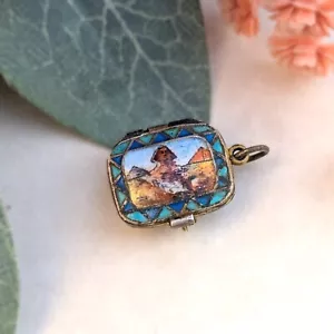 Antique Enamel Moses Basket Silver Charm Pendant Antique Egyptian Revival c1920 - Picture 1 of 11